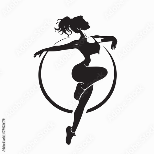 Fitness Woman Aerobic Dance Silhouette Logo Vector on white background