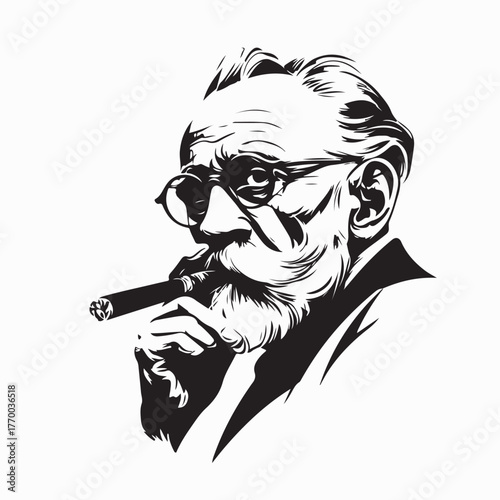 Stylish Professor with Glasses and Cigar Vector isolated on white background