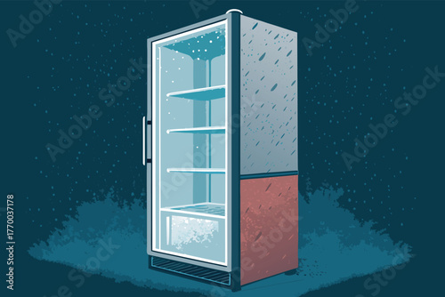 Extremely close-up, clean, sterile industrial walk-in meat storage fridge door interior, cold chain, food safety, professional preservation, commercial chilling.