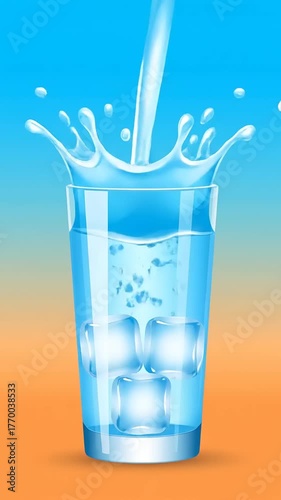 Closeup of Empty Transparent Glass Standing on Orange Surface with Gradient Blue Sky Background