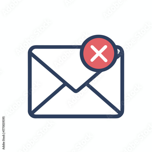 An email icon with a red "X" mark, a failed email delivery. Message wasn't sent, error, e-mail delivery failed, remove email, delete mail letter.