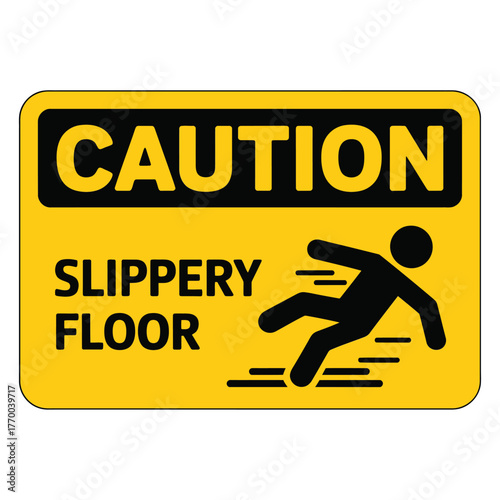 Yellow caution slippery floor sign warning people about wet or dangerous surface