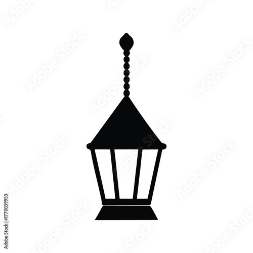 Silhouette Vector Design of a Traditional Hanging Lantern with Chain and Finial