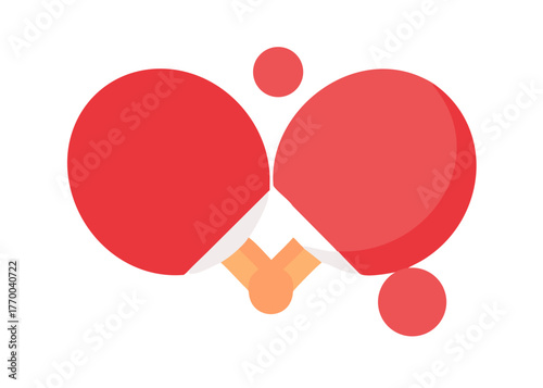 Red rackets and ping pong ball for table tennis.

