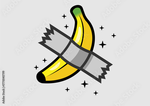 Duct taped banana illustration. Creative pop art. Simple flat vector art
