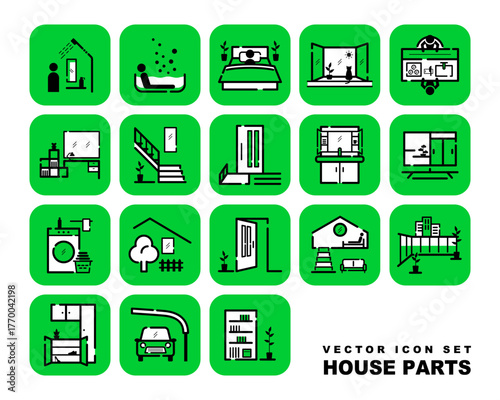 インテリアやエクステリアなど住まいのパーツを集めたベクターアイコンセット