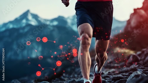selective focus athlete running in mountains