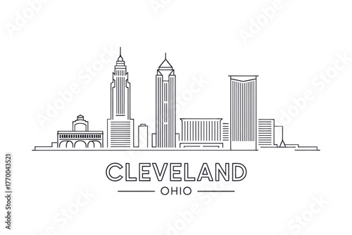 Cleveland ohio skyline illustration in black and white