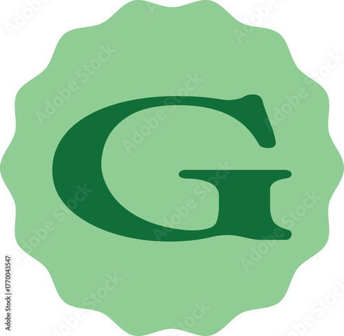 Green Letter G Vector Design Inside Badge Shape Isolated on White Background. Perfect for educational designs, typography projects, alphabet art, or creative logo concepts in vector format.