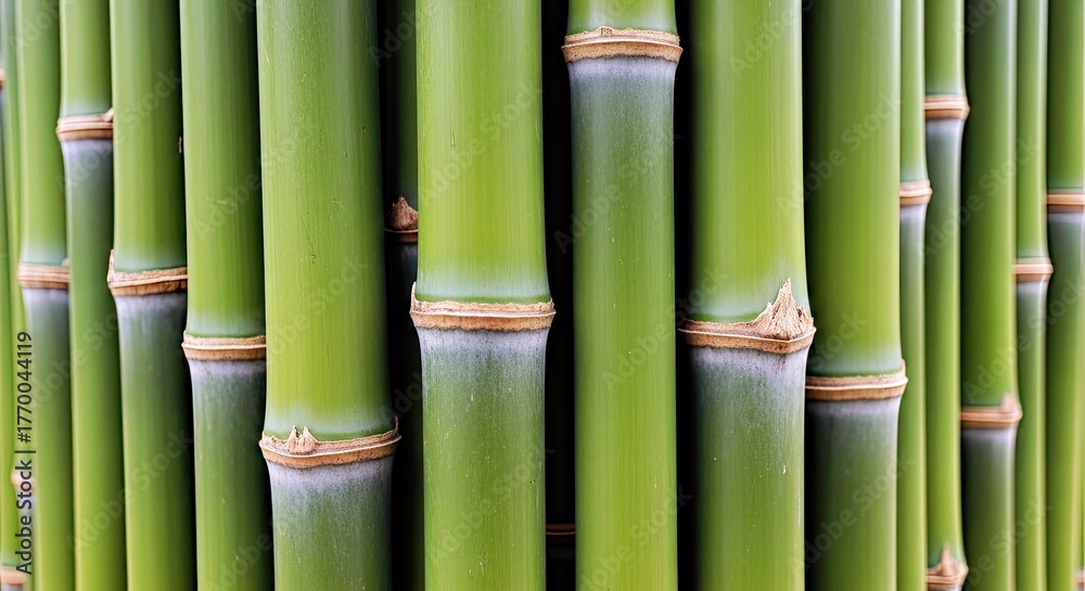 Obraz premium Close up View of Tall Green Bamboo Stalks Creating a Dense Forest Background Texture