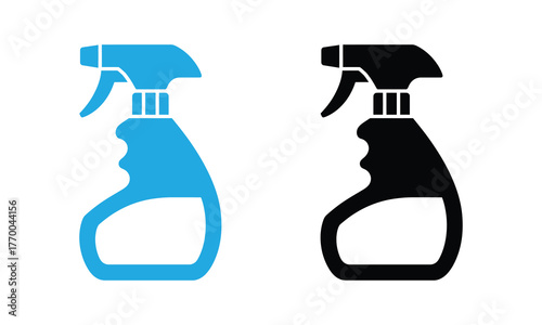 Essential cleaning spray bottle icons in blue and black for your home or business needs, promoting hygiene and a spotless environment with simple design
