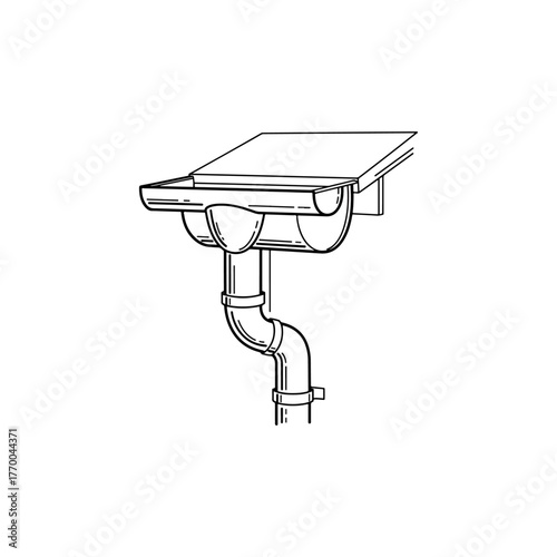Drainpipe System Gutter Downspout Section with Elbows and Brackets Illustration Connected to Eaves for Water Drainage