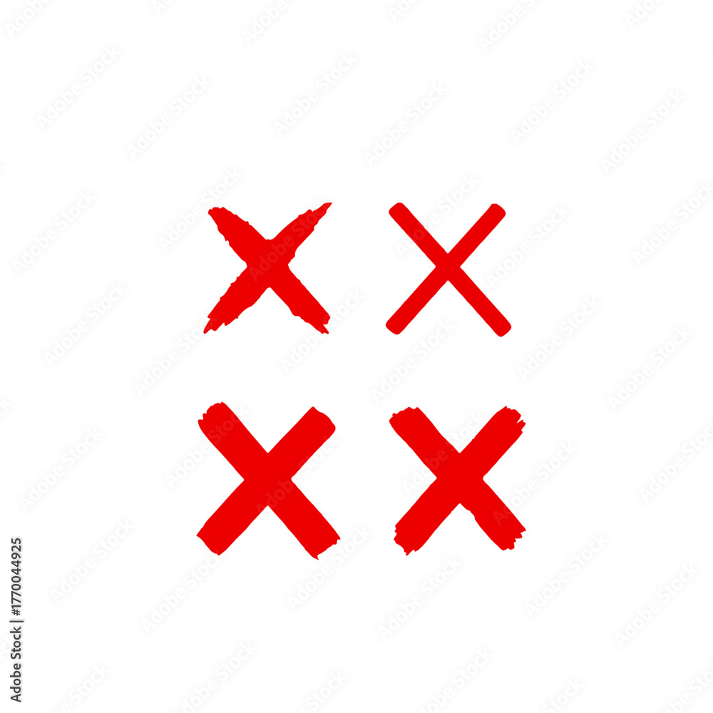 Obraz premium Four Red X Marks Hand Drawn Style Isolated on White Background Simple Cross Symbols for Rejection or Incorrect Answers