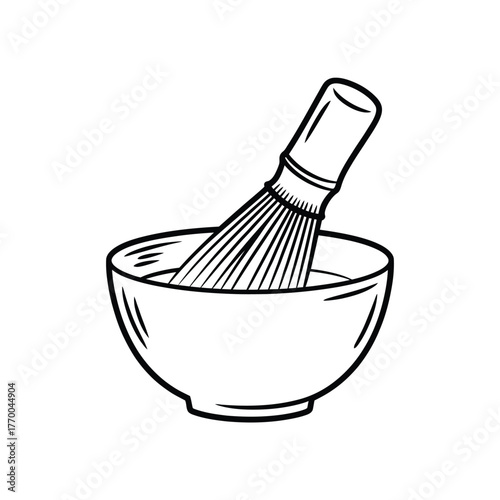 Hand drawn shaving brush and bowl illustration