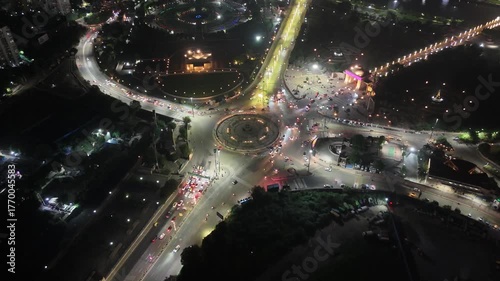 Aerial Night view of 1090 Chauraha Near Dr. Ambedkar Park in Lucknow, Uttar Pradesh, India