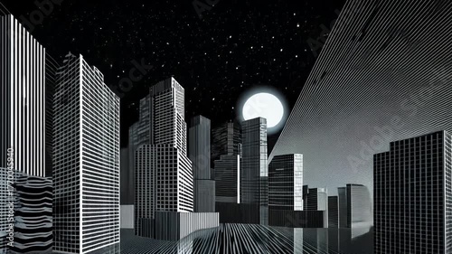 Nocturnal Cityscape: A modern cityscape bathed in the soft glow of moonlight. The contrast between light and shadow highlights the intricate details of the urban architecture.