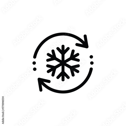 Circular arrows around a snowflake icon representing cold or freezing