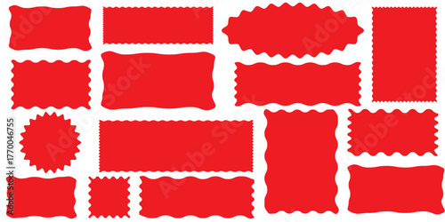 Set of with zigzag frames edge red color silhouette scalloped scallop edge shape rectangle shape with zigzag edge frame square shape various with scallop edge rectangle shape