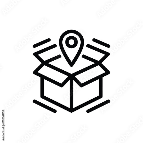 Open box with location pin icon symbolizing delivery or shipping