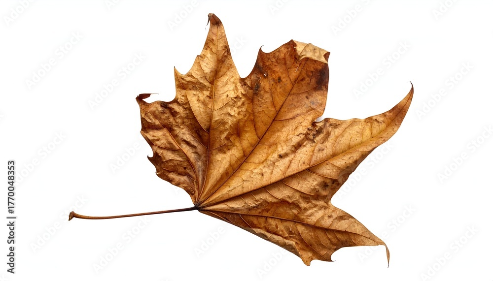 Obraz premium A detailed image of a dried, brown leaf, isolated on a white background