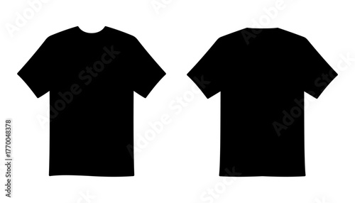 Black t shirt front and back view, isolated on white background. Ready for your mock up design template. Vector Illustration.