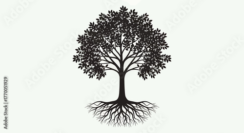 Elegant Black Tree and Root System Illustration Representing Life, Strength, and Environmental