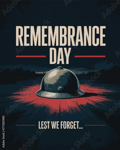 Remembrance Day Military Helmet Poppy Flowers Lest We Forget Illustration