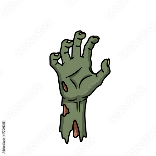 Cartoon zombie hand reaching out from darkness for halloween themed designs art on transparent background