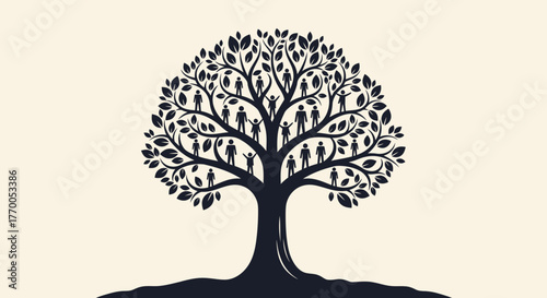 Stylized Family Tree Silhouette Illustration Symbolizing Generations, Community, and Enduring