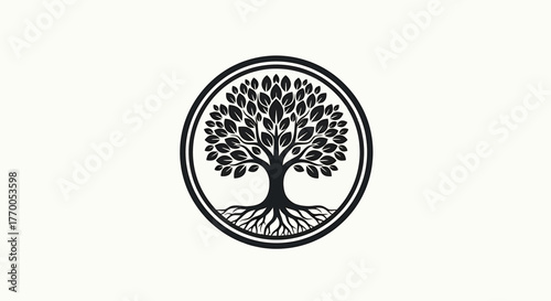Stylized Tree of Life Emblem with Intricate Branches and Roots.