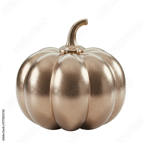 Elegant golden pumpkin with smooth texture for fall decor on transparent background