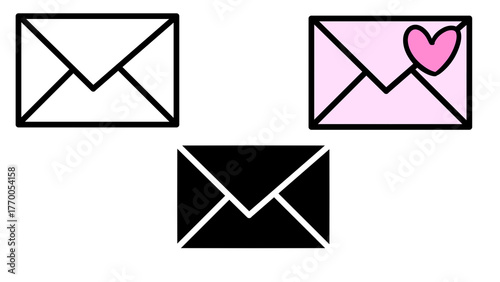 Foto Three envelope illustrations, mail icons, simple design