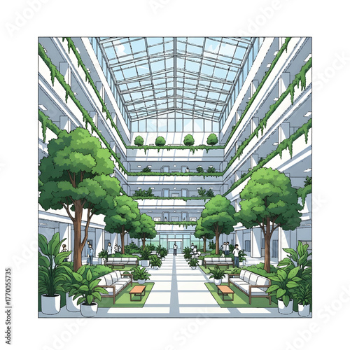 Hospital Interior with a Large Healing Atrium
