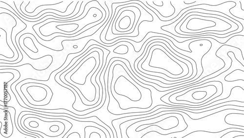Topography map-inspired seamless vector texture with curved contour lines and subtle white grid overlays for nature and outdoor branding. Topographic map contours, White wave paper curved reliefs abst