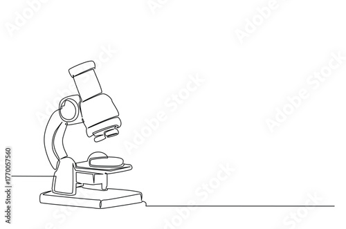 Microscope in continuous one line drawing. Single line art illustration of Microscope - Science Equipment. Editable vector.