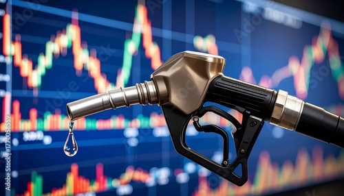 Gas Pump Nozzle with Fuel Drop and Price Chart Background  Fuel Prices  Crisis.