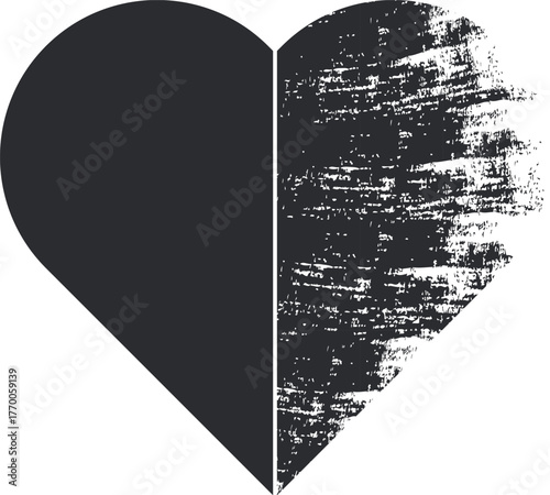 Broken heart love, Romantic Valentine's Day concept illustration, grunge vector design with heart shape cloud symbol and love words tag