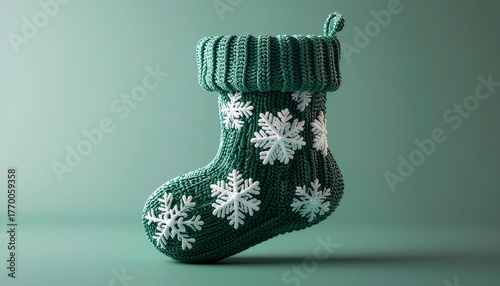 Cozy Christmas Cheer Festive Green Stocking Adorned with Delicate Snowflake Embellishments, Holiday Decor
