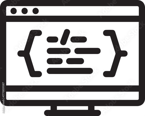 Modern code on screen icon for development, programming, and technology projects, originally a scalable vector graphic suitable for websites and apps