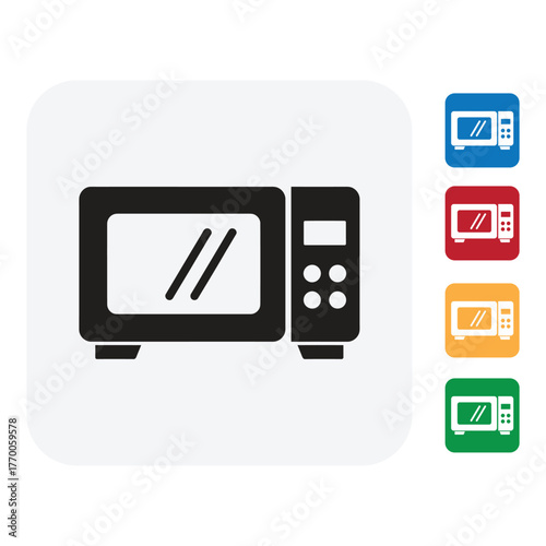 Colorful microwave icon set for modern kitchen design, representing quick cooking convenience and easy meal preparation with vibrant appliance symbols