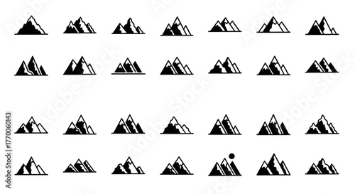 Collection of minimalist mountain peak vector icons. A versatile set of nature-inspired graphic design elements and logo symbols