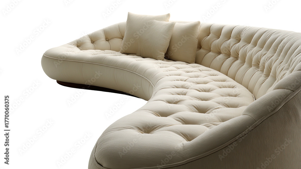 Obraz premium Curved, cream couch, deep button tufting, two square pillows