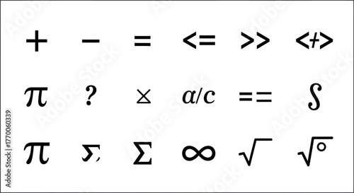 A versatile vector icon set of fundamental mathematical symbols for algebra, calculus, and scientific notation