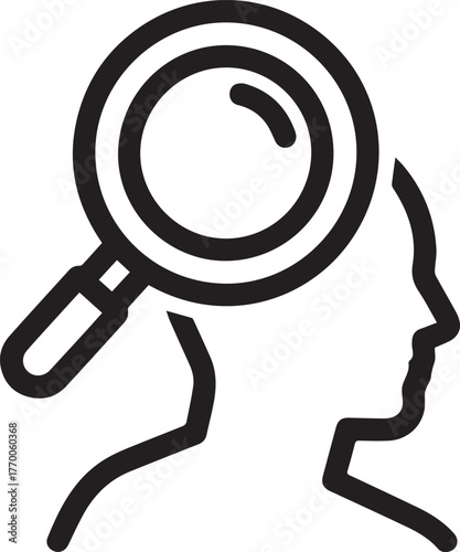 Unlock Potential: Magnifying Glass Investigating Head Profile, Exploring Ideas and Solutions, Symbolizing Insight, Discovery, and Cognitive Processes