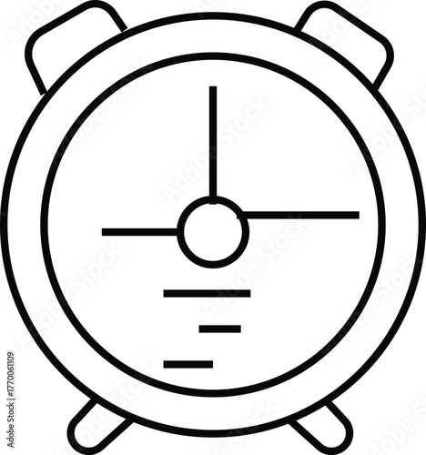 Alarm Clock Icon Black and White Vector Illustration - Time, Reminder, Wake-Up Call, Outline Style, Graphic Design Element