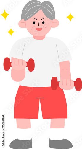아령 운동하는 노인 할아버지 건강한 노