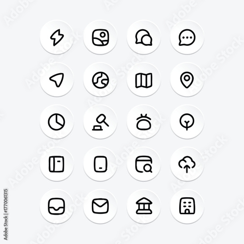 collection of icon sets from, Flash, Galery, Chat, Arrow, Locations, Cloude, World, Bank, Callculator, Diagarm, lock, Key
