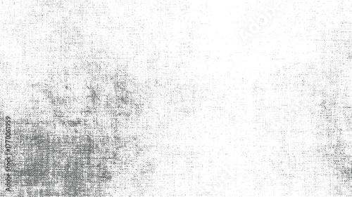 white background with scattered grey dots and textured patterns creating distressed effect.