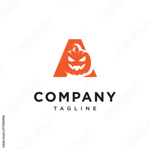 Letter A Pumpkin Halloween Logo Icon Vector