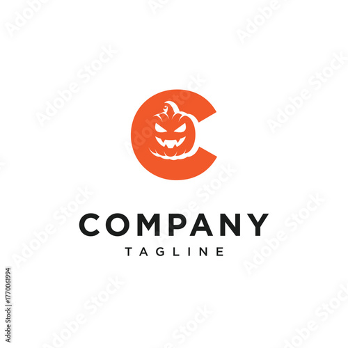 Letter C Pumpkin Halloween Logo Icon Vector